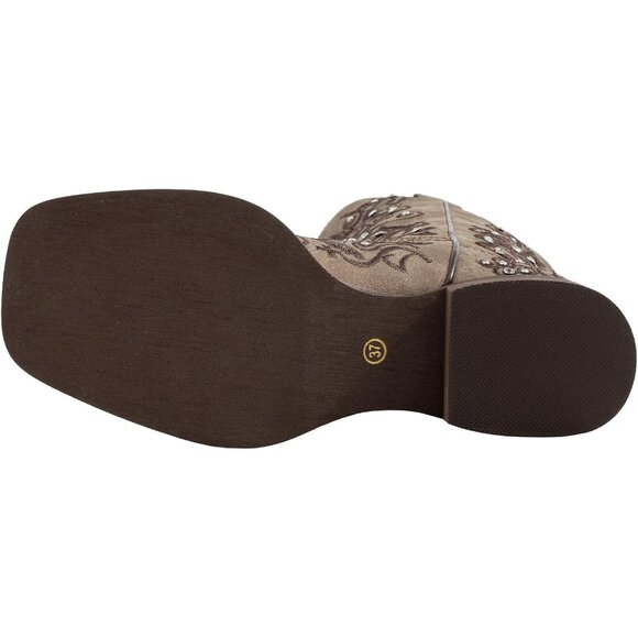 Women's Cowboy Boots Square Toe Rhinestone Mid Calf Boot Cowgirl Shoes Brown - Picture 4 of 7